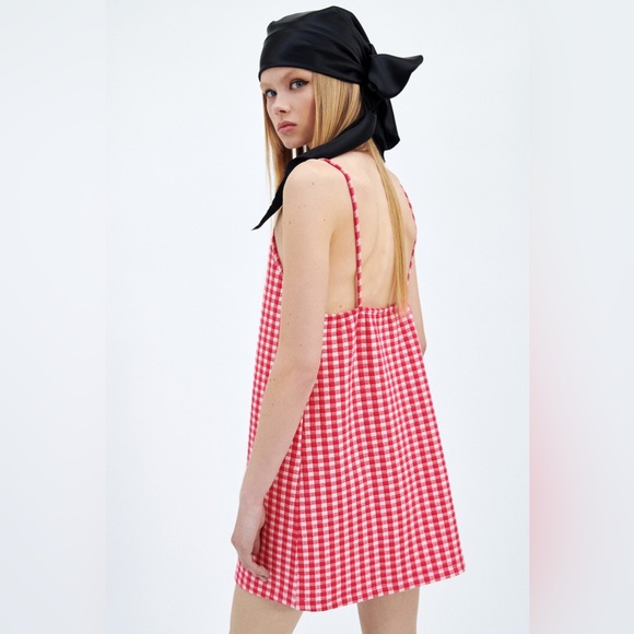 Zara Pink Gingham Check Dress - Picture 3 of 6